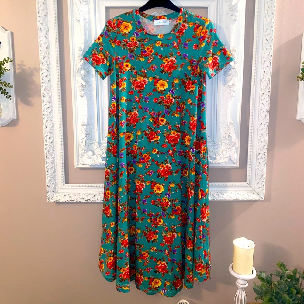 Jaycelane TEAL FLORAL T-SHIRT DRESS MIDI